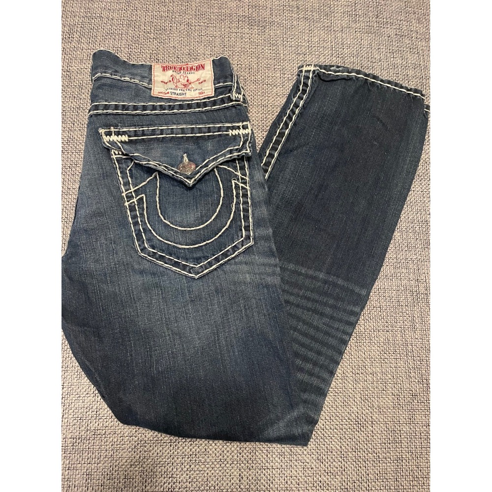 True Religion Section Straight Super T Jeans Dark Wash Blue Mens 34 Cotton